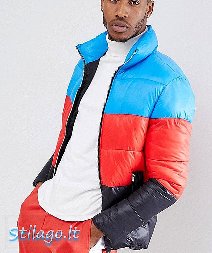 boohooMAN krāsu bloķējama puffer jaka ar vairākiem