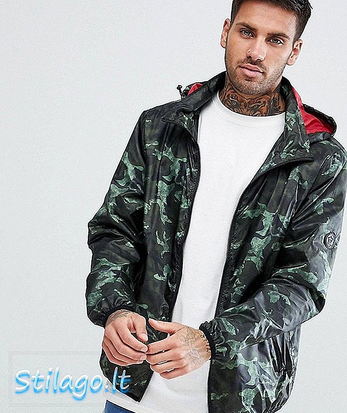 Soul Star Zip Through Printed Hooded Jacket Nylon-Green