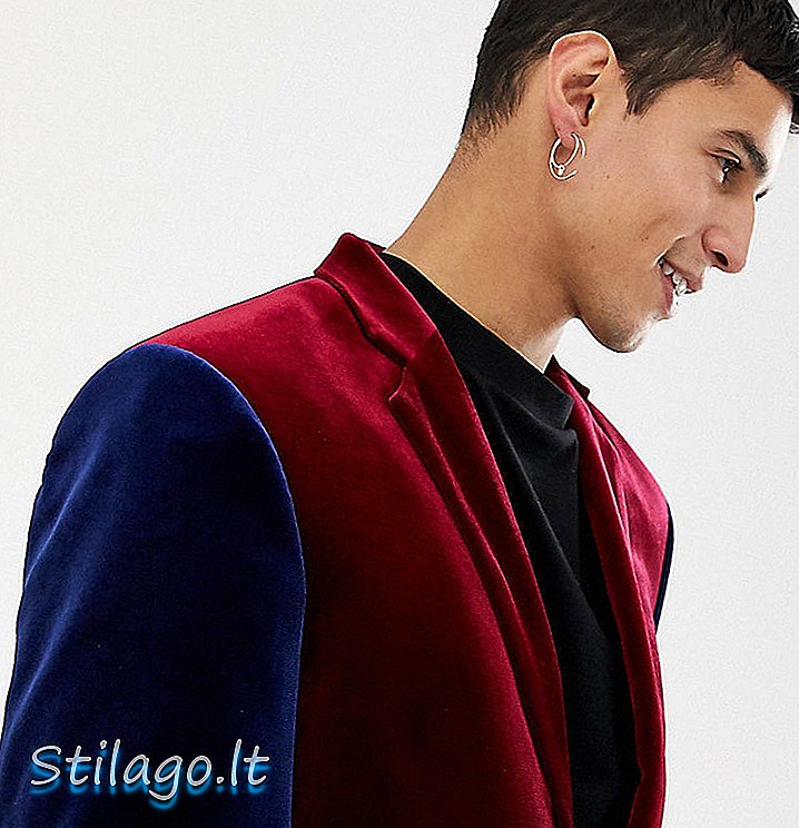 COLLUSION sametové sako v vínové barvě s kontrastními rukávy - červená