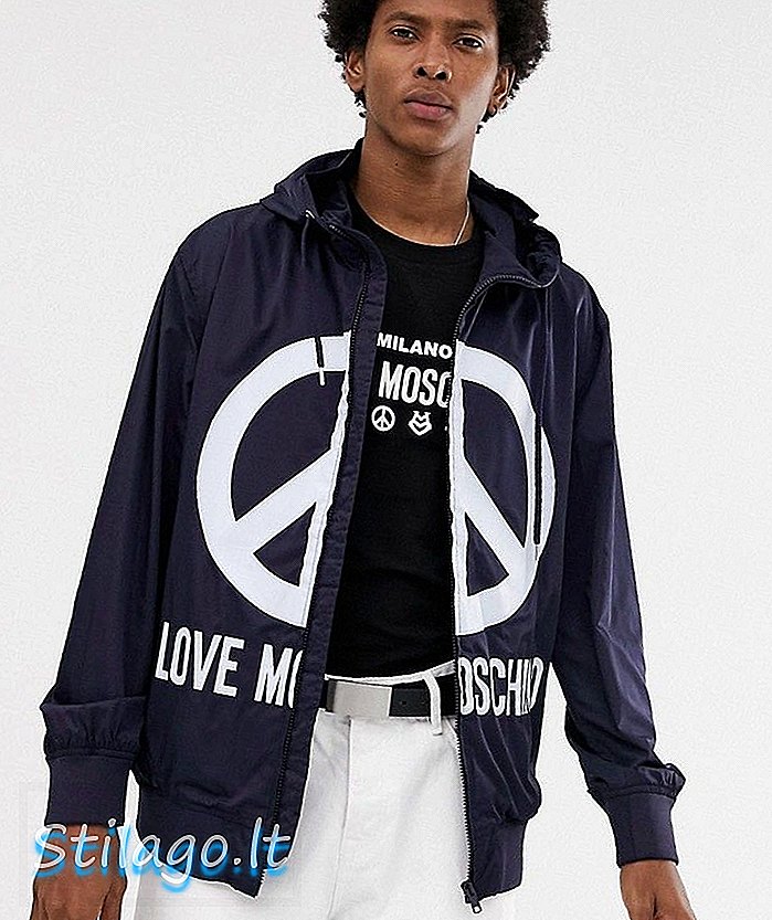 Love Moschino zip melalui jaket pelindung angin-Navy