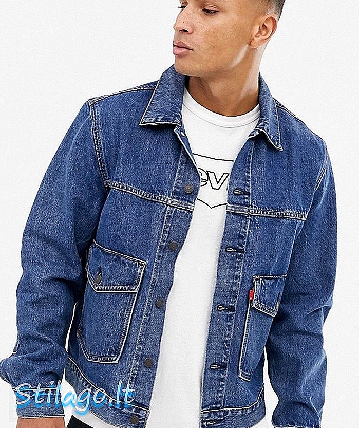 Levi's patch saku jaket trucker denim di gear box mid wash-Blue