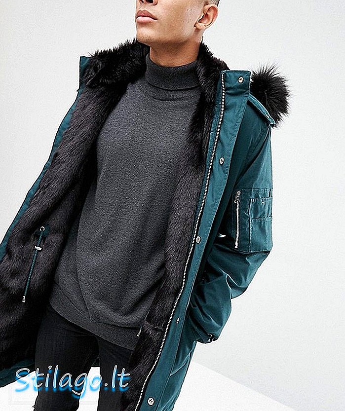 ASOS DESIGN nehézsúlyú parka műszőrme béléssel üvegzöldben