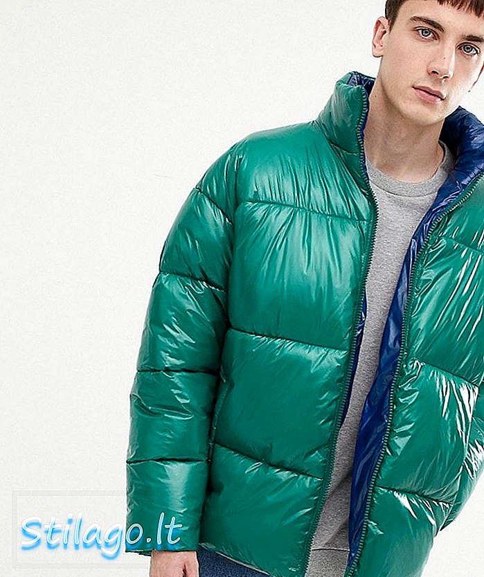 ASOS DESIGN jaket puffer berkilauan tinggi dalam warna hijau zamrud