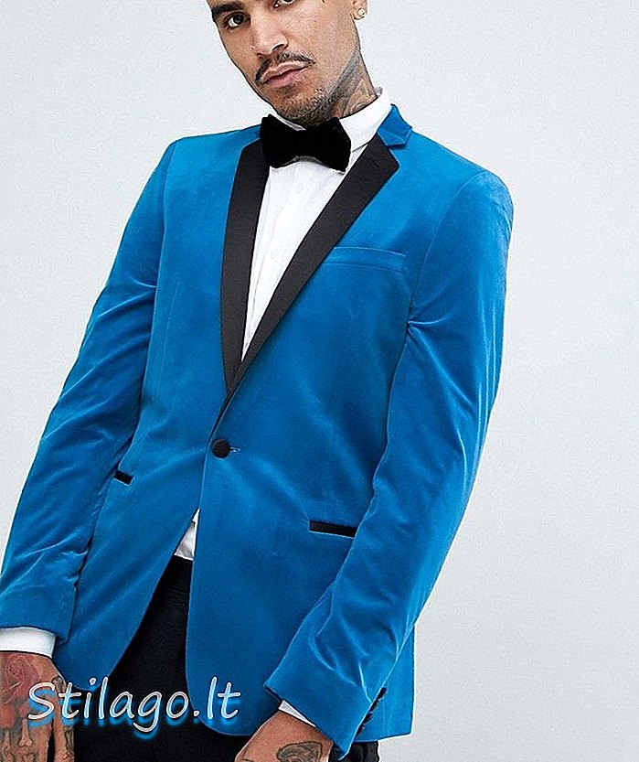 ASOS DESIGN skinny blazer σε έντονο μπλε βελούδο