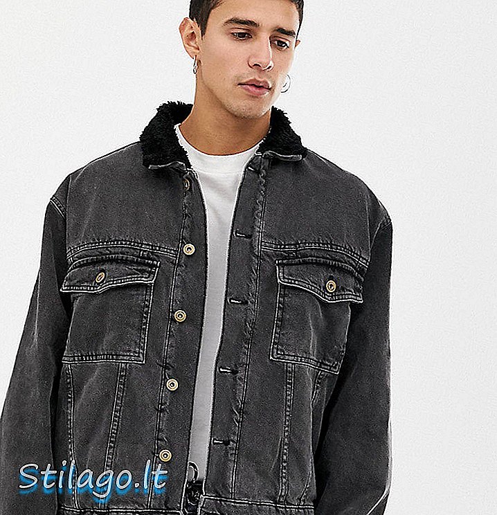 COLLUSION borg lemovaná džínová bunda v černé barvě