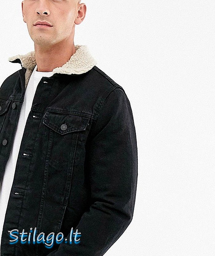 New Look borg lemovaná džínová bunda v prané černé barvě