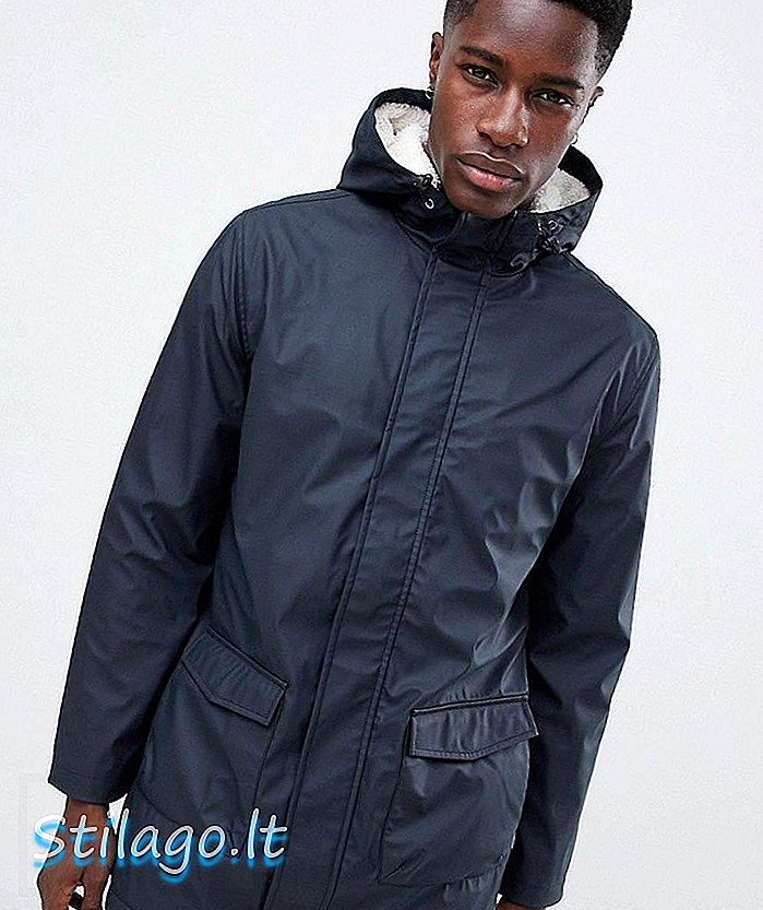 French Connection Fishtail Hooded Parka With Borg Lining-Navy