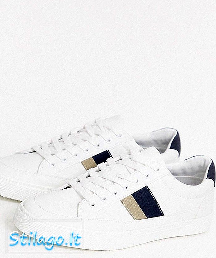 Pull & Bear sneakers met dubbele zijstreepdetails in wit