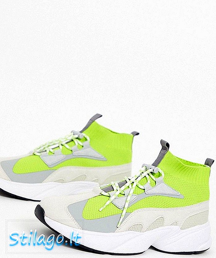 Pull & Bear hoge soksneakers in neon groen-multi