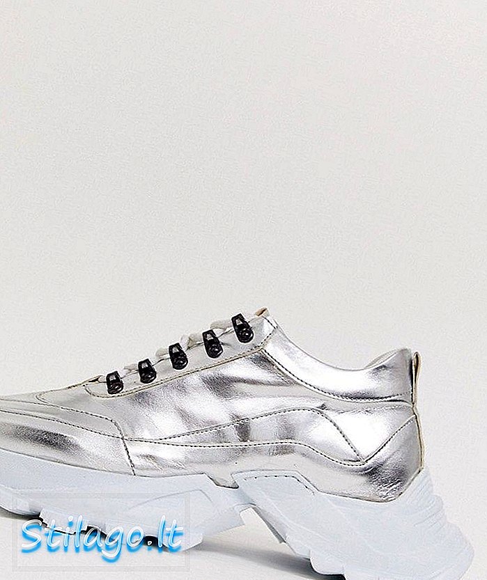 ASOS DESIGN - Sneakers van zilver leer met dikke zool met profiel