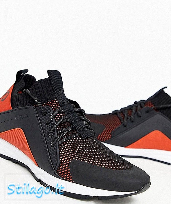 HUGO Hybrid mesh sneakers in zwart en oranje