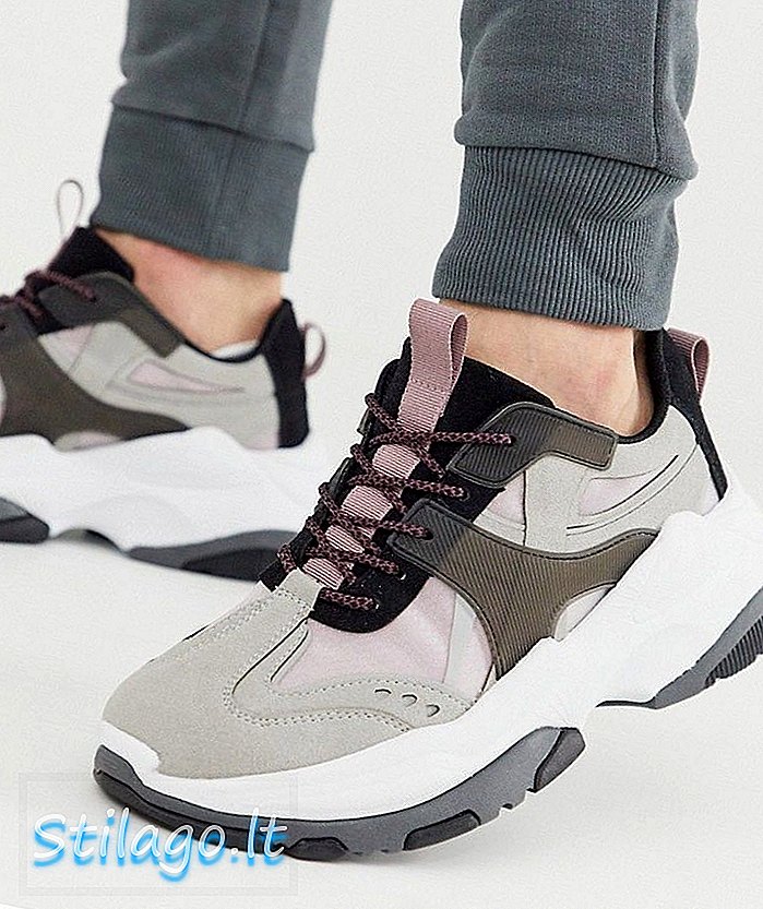 ASOS DESIGN Wide Fit trainer in color color with chunky đế-Grey