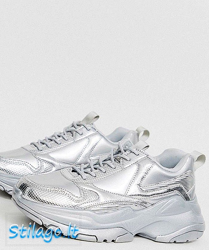Buty sportowe ASOS DESIGN w metalicznym srebrnym kolorze z grubą podeszwą