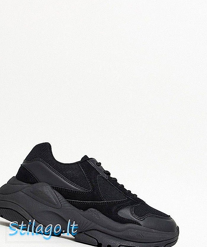 ASOS DESIGN - Sneakers in zwarte mix met dikke zool