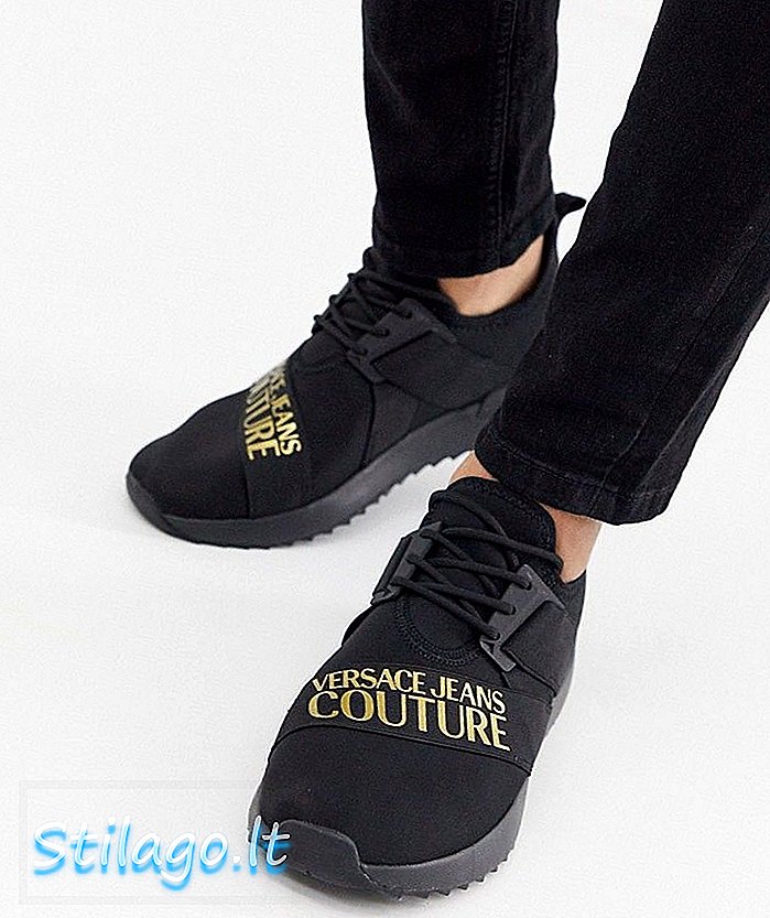 Altın logolu Versace Jeans Couture spor ayakkabı-Siyah