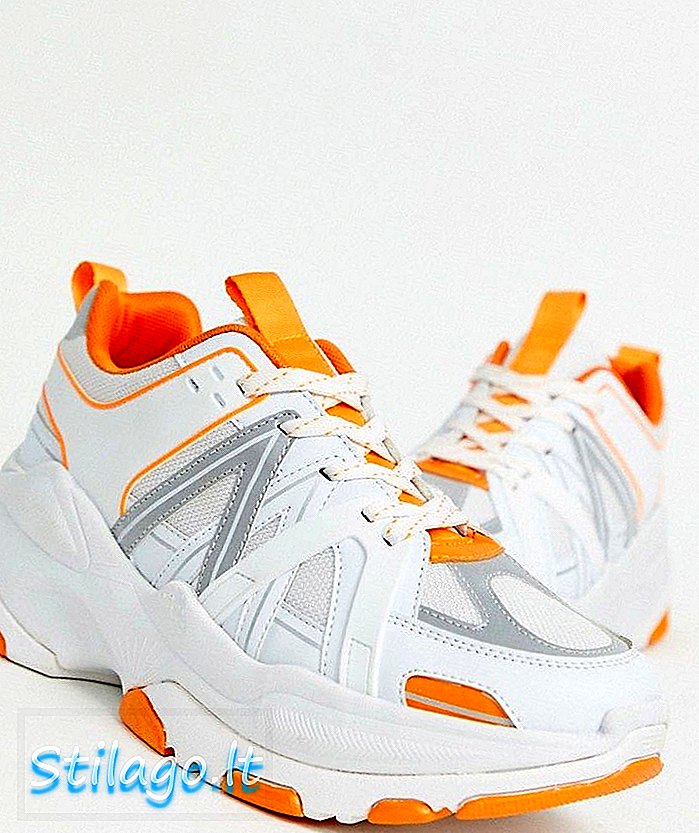 ASOS DESIGN - Sneakers bianche con pop arancione e suola spessa