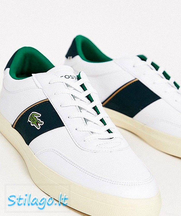 Εκπαιδευτές Lacoste Courtmaster με πράσινη πλαϊνή λωρίδα σε λευκό δέρμα